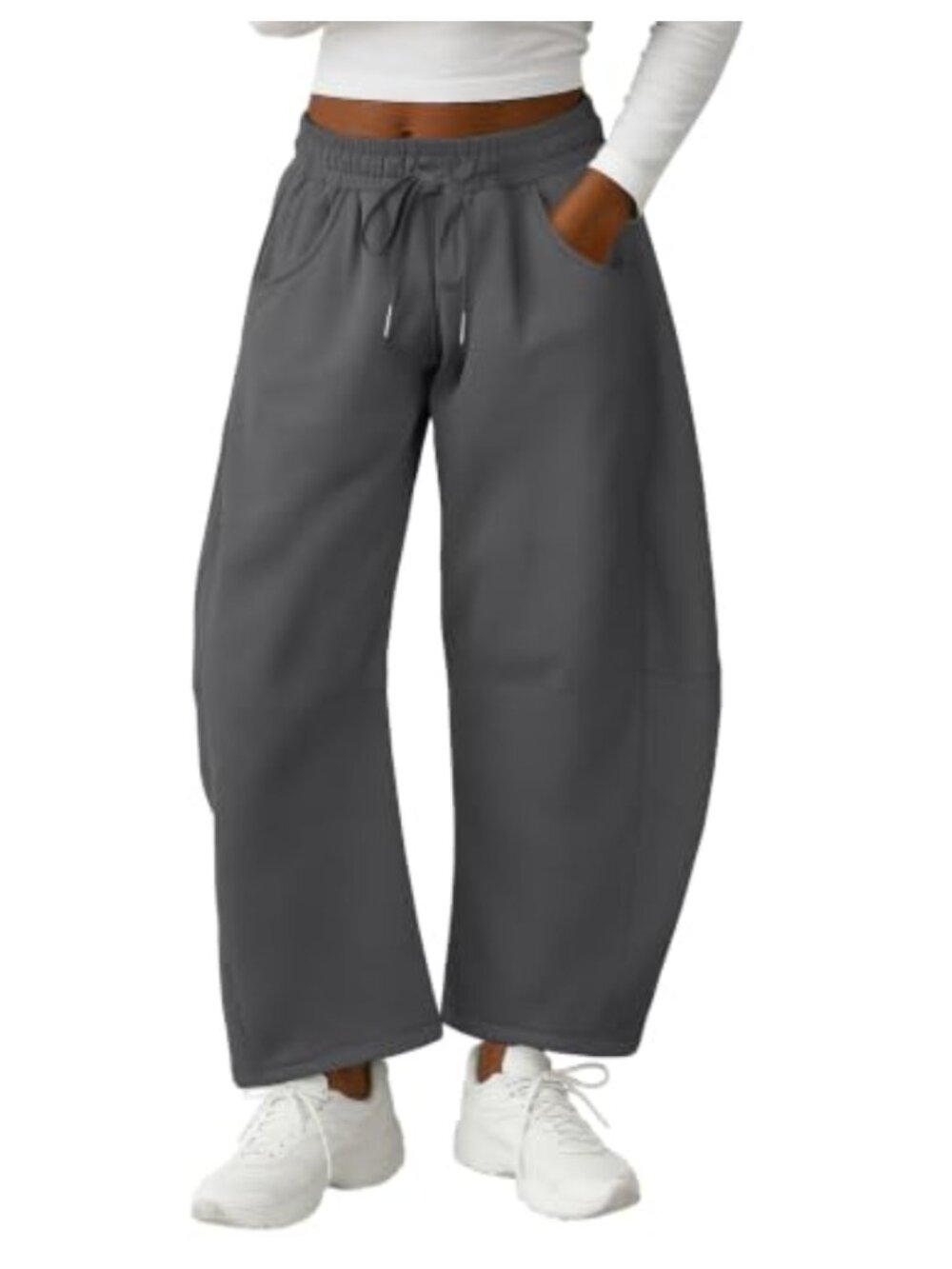 Women Baggy Barrel Leg Sweatpants Elastic Waist Gym Trousers Pockets